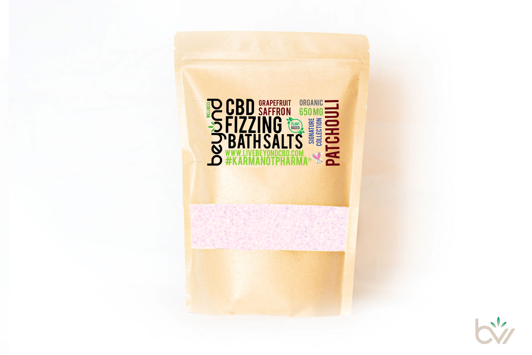 beyond wellness patchouli grapefruit saffron fizzing cbd bath salts