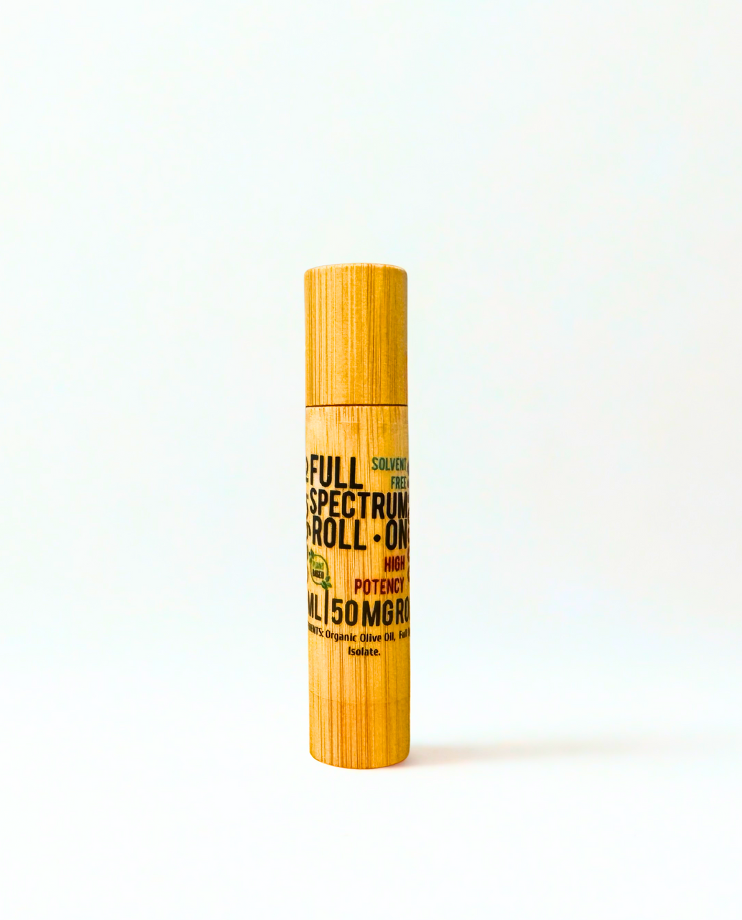 Photo of a Beyond Wellness 2000 mg Full Spectrum CBD Roll-On in a sleek white and sage design, shown upright on a neutral background, emphasizing its high-potency formula for muscle and joint relief