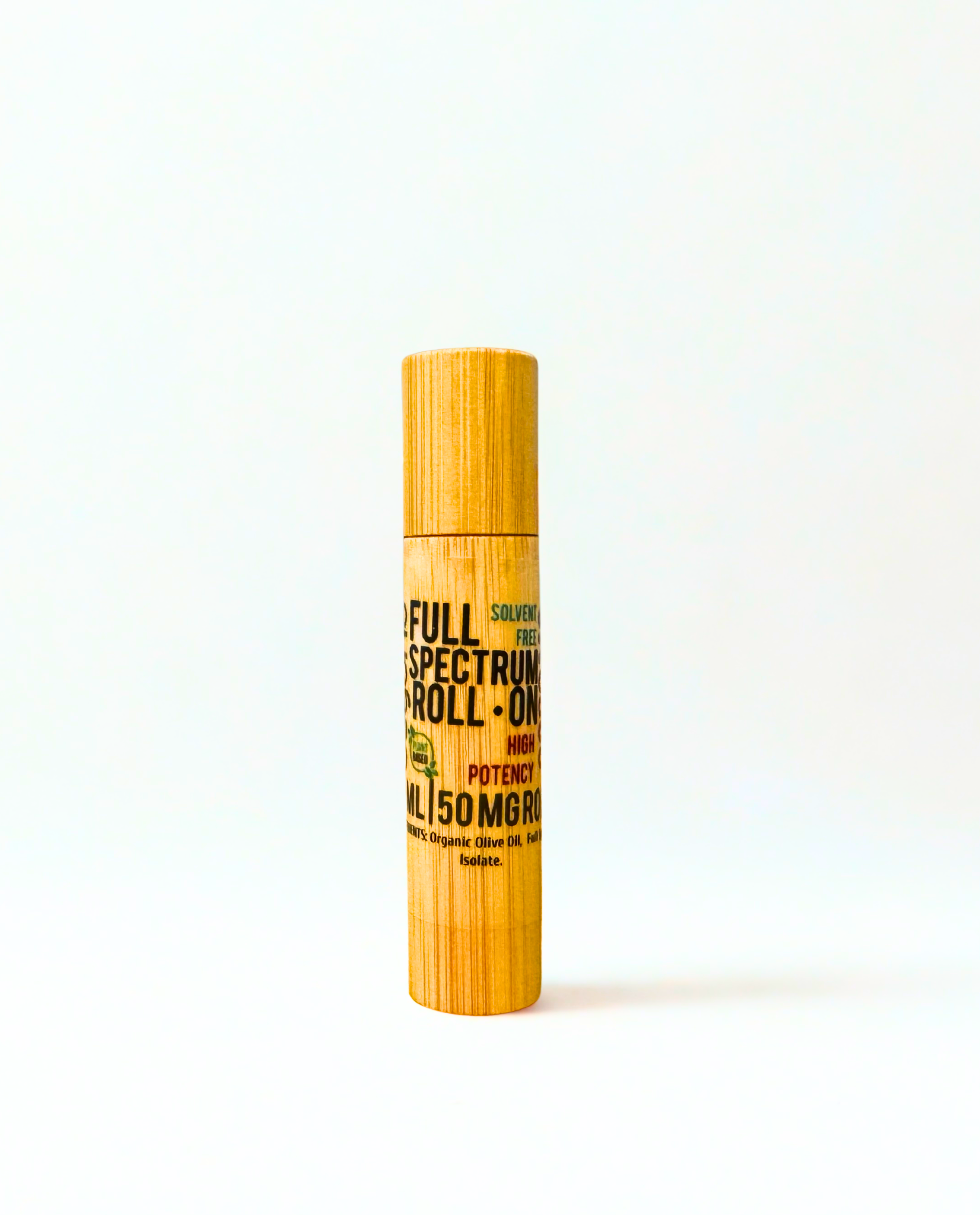 Photo of a Beyond Wellness 2000 mg Full Spectrum CBD Roll-On in a sleek white and sage design, shown upright on a neutral background, emphasizing its high-potency formula for muscle and joint relief